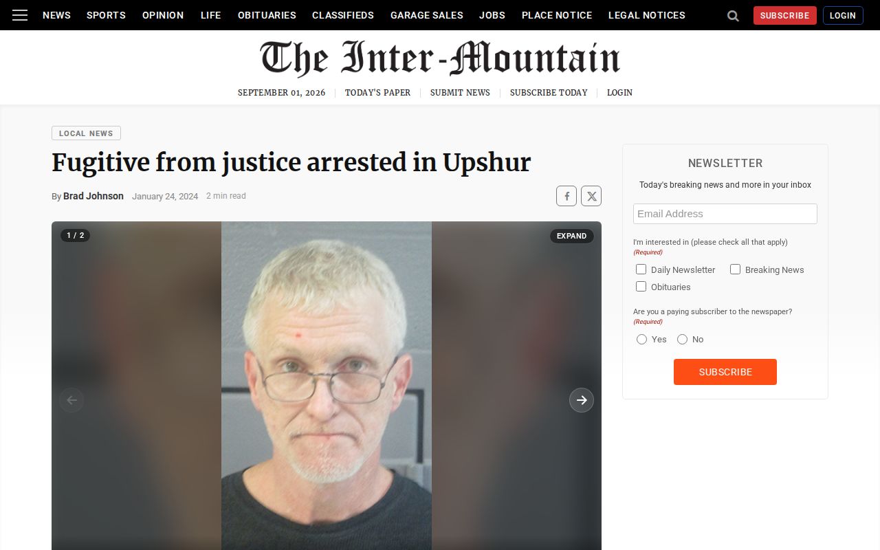 Upshur County arrest news example from The Inter-Mountain local report